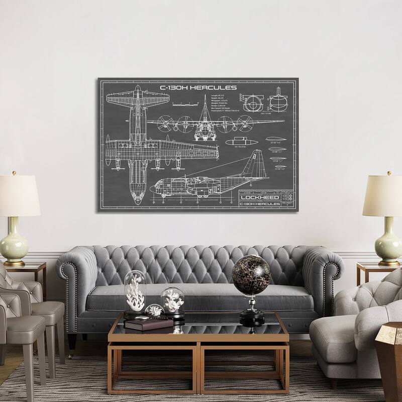 iCanvas "C-130 Hercules Airplane In Black" by Action Blueprints Canvas Print