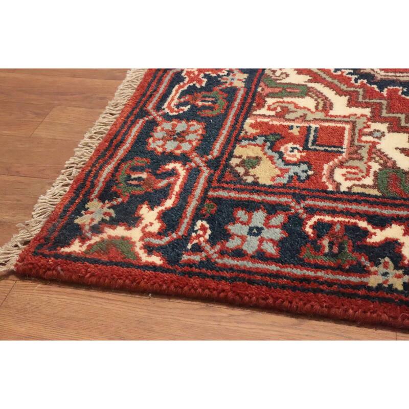 Hand Knotted Oriental 100% Wool Carpet Traditional Medallion Oranges & Rust Heriz (serapi) Area Rug - 4' 11'' X 3' 1''