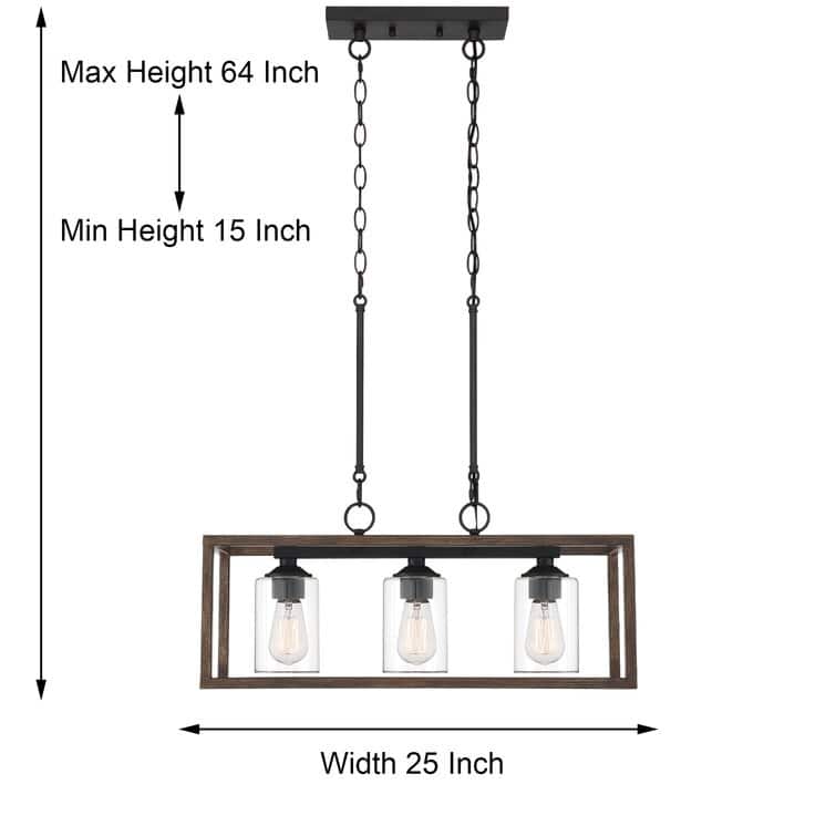 Allegray 3-light Modern Farmhouse Rectangle Chandelier Kitchen Island Pendant with UL Certified