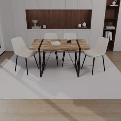 MDF dark wood dining table and modern dining chair 4-piece set, medieval wooden kitchen dining table set, rectangular metal base