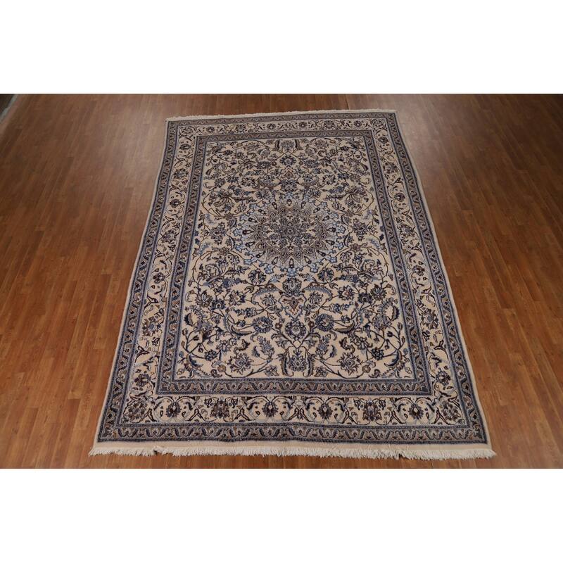 Floral Medallion Nain Persian Area Rug Handmade Wool Carpet - 7'9"x 11'3"