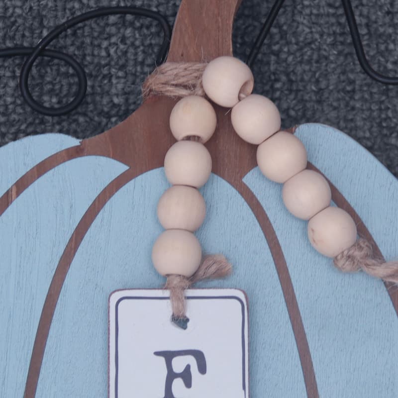 Wooden Pumpkin Sign Decoration with Wooden Beads Garland, Thanksgiving Decorations