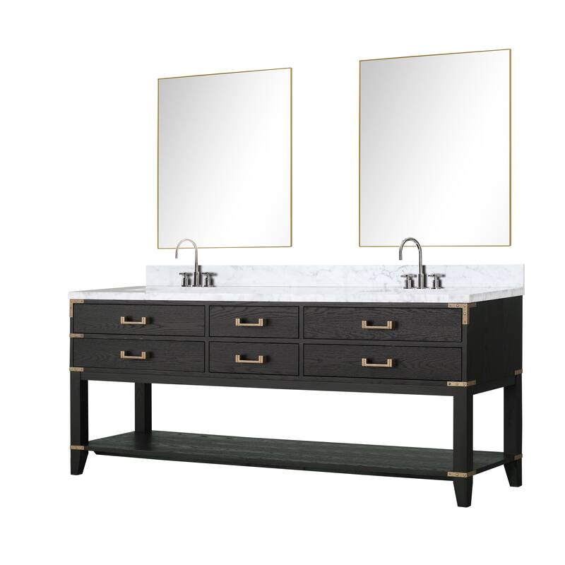 Lexora Norwalk Bath Vanity, Carrara Marble Top, Faucet Set, and Mirror