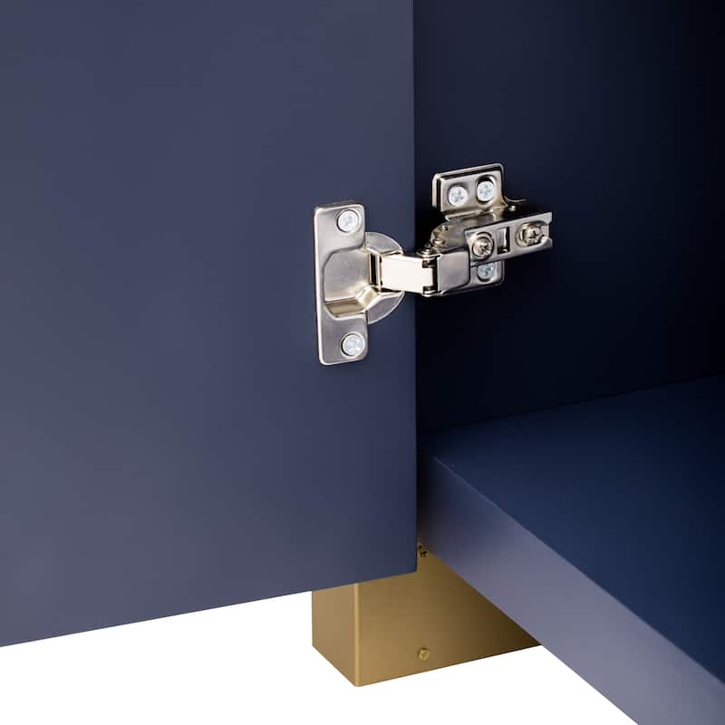 4 Door Storage Cabinet with Curved Corners, Wavy Panel Sideboard with Adjustable Shelves for Living Room Entryway