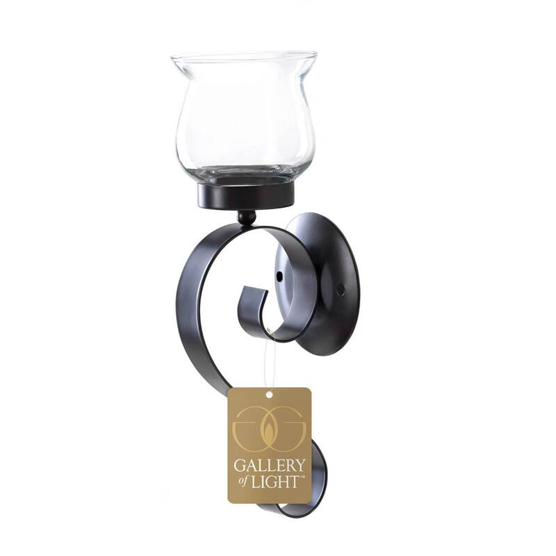 Scrolling Candle Holder Wall Sconce - 10.5" - Black and Clear