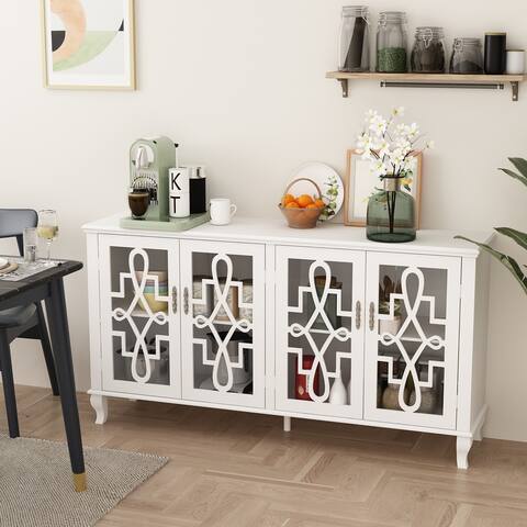 63" White Buffet Cabinet Storage Sideboard with Acrylic Glass Doors
