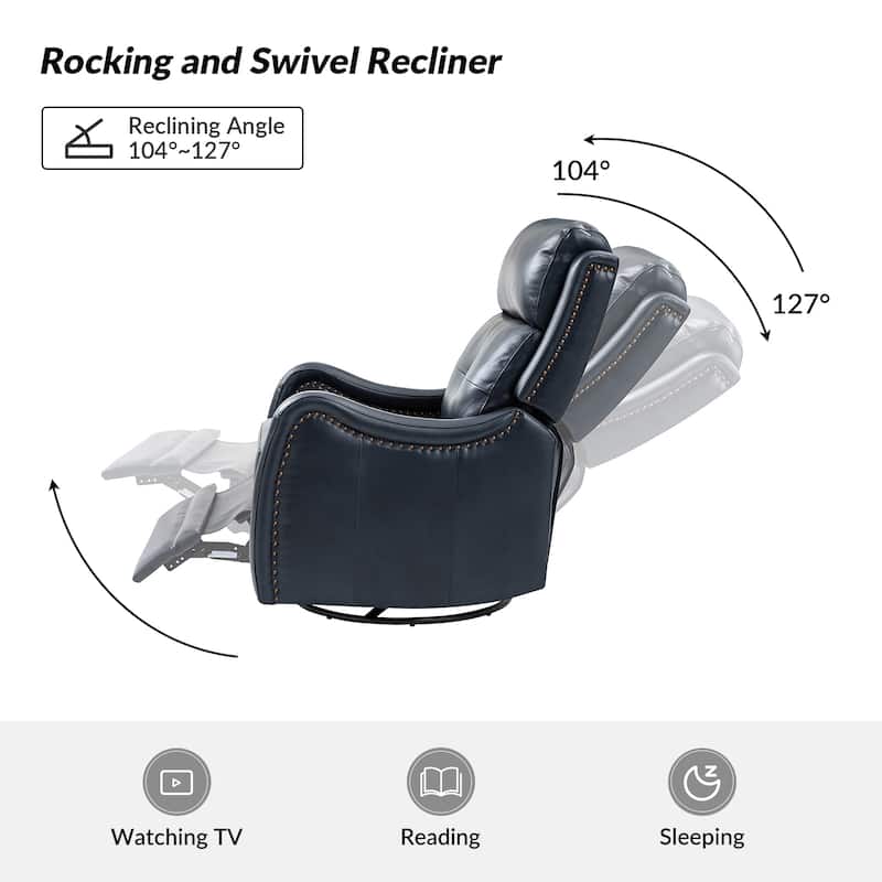 Franco Modern Genuine Leather Swivel Rocker Recliner with Nailhead Trims by HULALA HOME