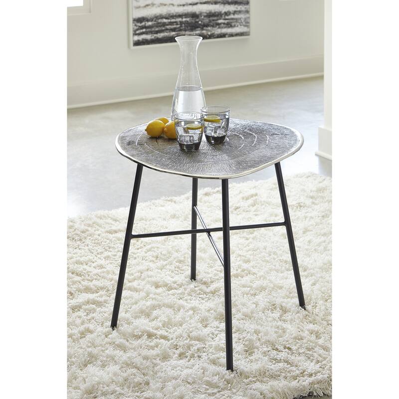 Ashley Furniture Laverford Chrome/Black Round End Table - 25"W x 24"D x 23"H - Aluminum - 25"W x 24"D x 23"H - Chrome/Black