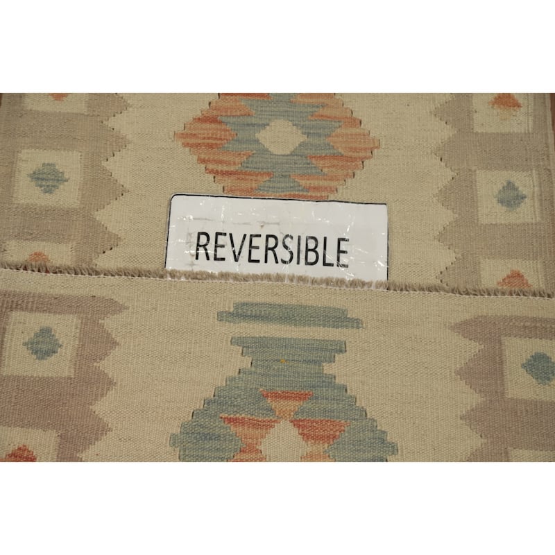 Hand Woven Oriental 100% Wool Carpet Southwestern Tribal Beige & Ivories Kilim Runner Rug - 8' 0'' X 2' 0''