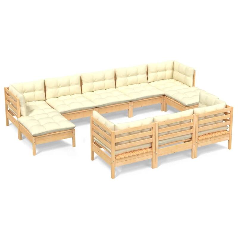vidaXL Solid Pinewood Patio Lounge Set 10 Piece with Cushions Multi Colors
