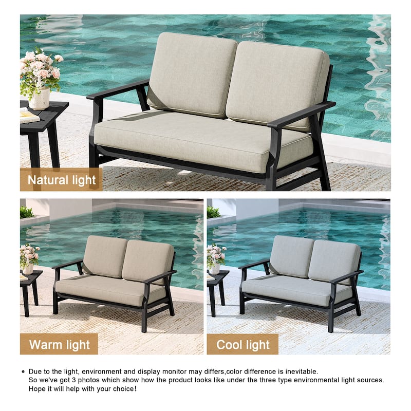 Teak Frame Outdoor Loveseat Daybed with Water-Resistant Cushions.