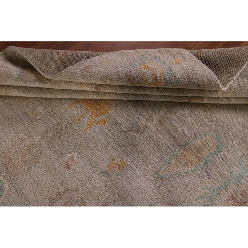 Vegetable Dye Beige Oushak Turkish Rug Hand-Knotted Wool Carpet - 8'1" x 9'8"
