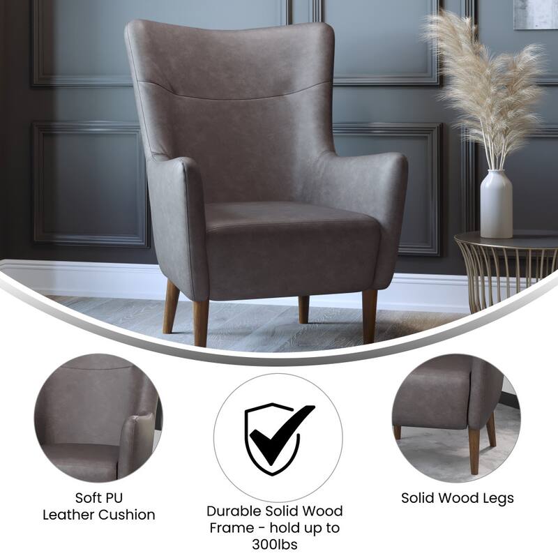 Commercial Upholstered Wingback Accent Chair with Wooden Frame and Legs - 33.25"D x 29.75"W x 41.25"H