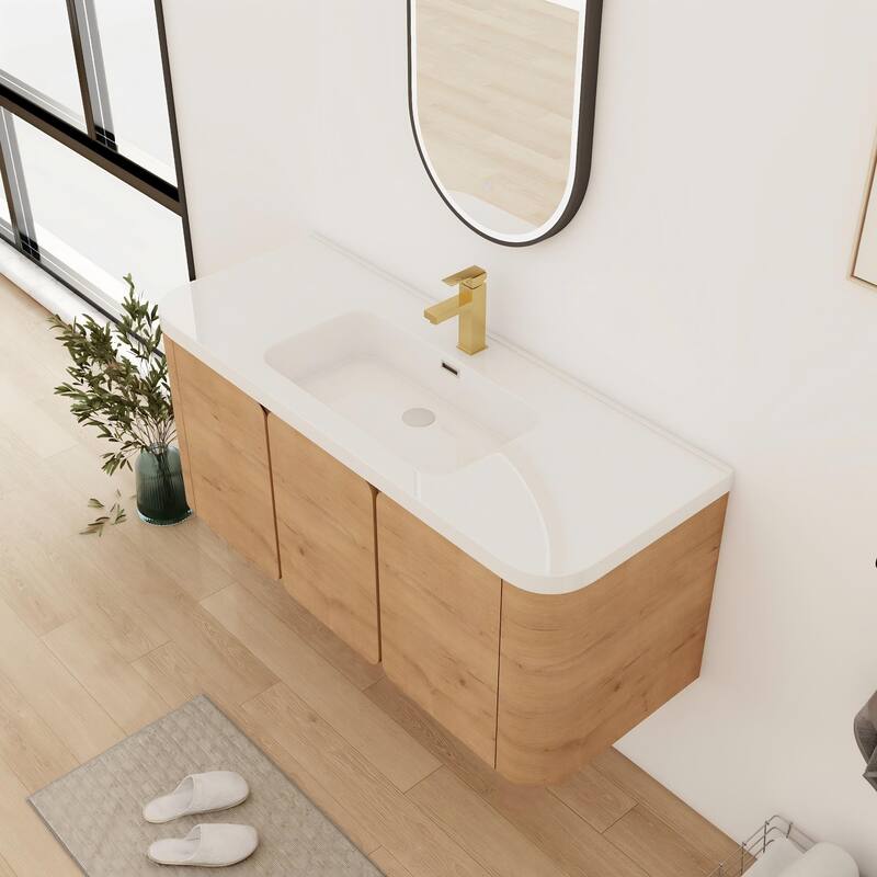 Bathroom Vanity With Resin Sink In 48/60 Inch, Floating Bathroom Vanity With Soft Close Doors