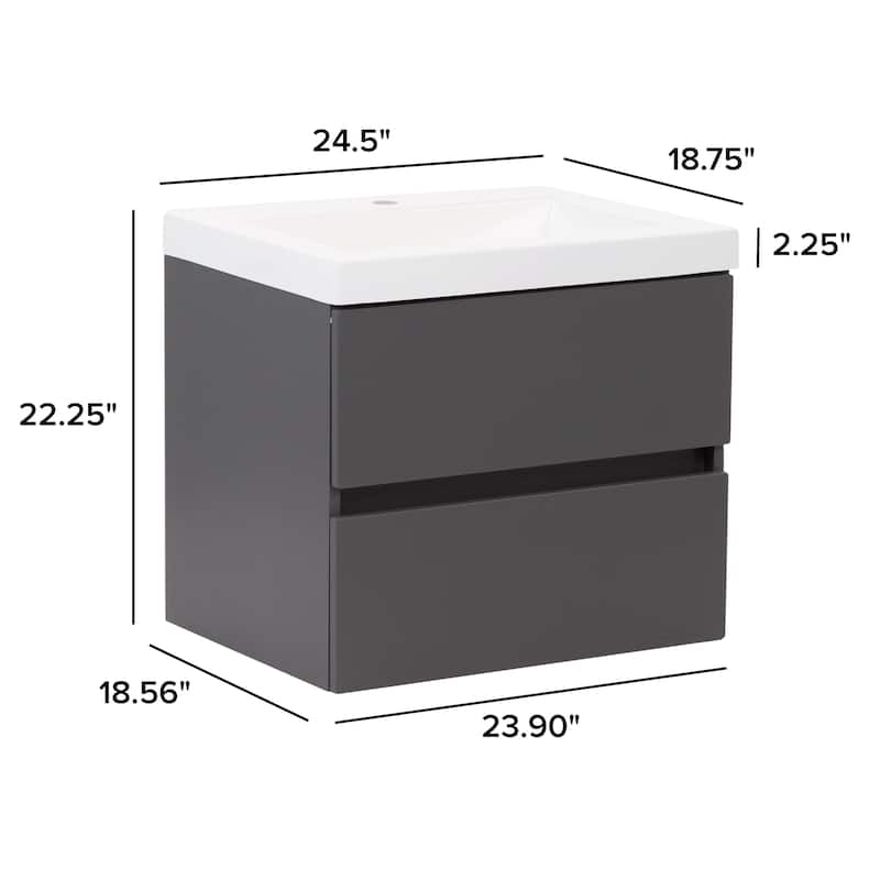 Spring Mill Cabinets Innes 24.5" 2-Drawer Floating Bathroom Vanity With White Sink Top