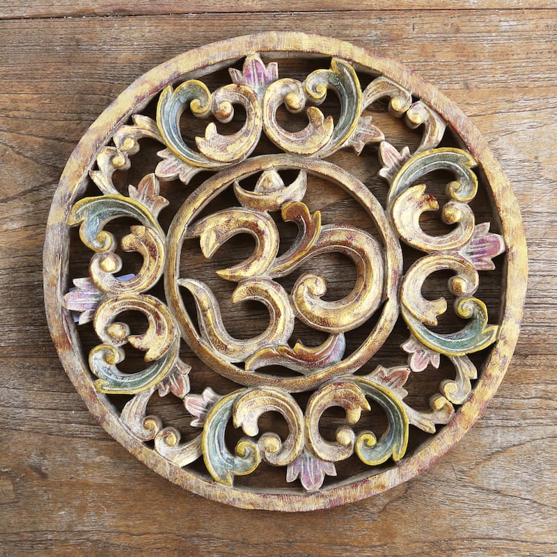 Novica Handmade Rounded Ong-Kara Wood Relief Panel