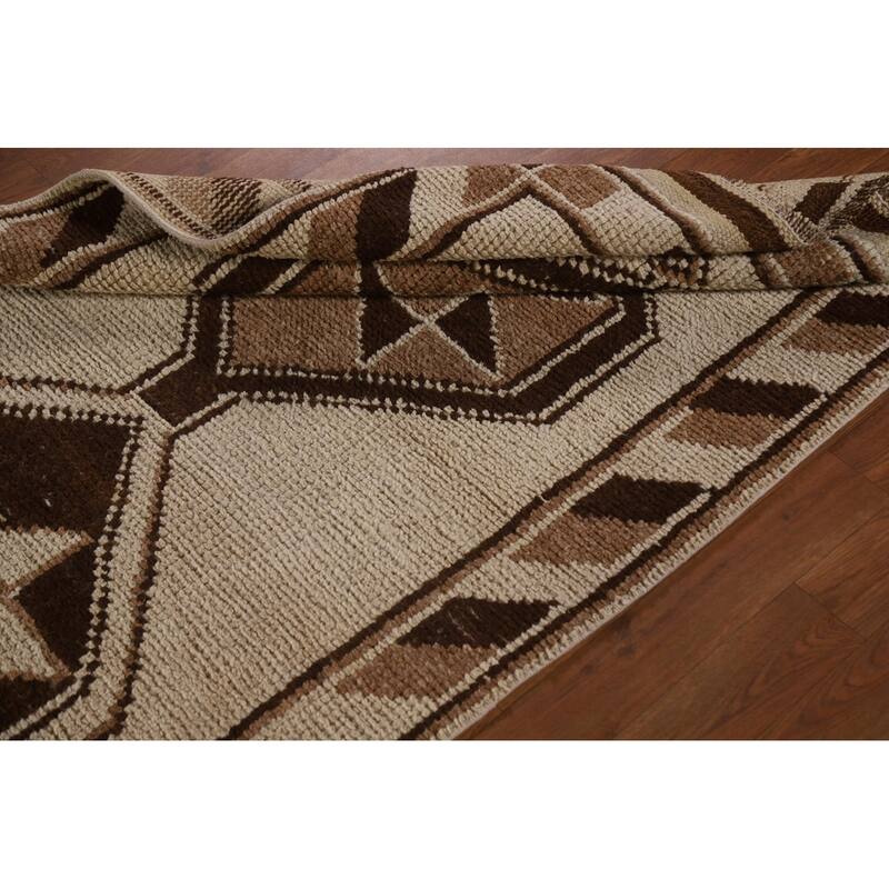 Natural Dye Handmade Kurdish Turkish Runner Rug Beige Wool Carpet - 3'4"x 11'9"