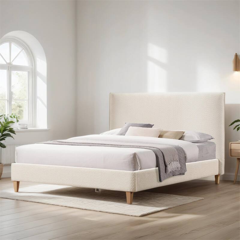 Queen Size Vireo Upholstered Platform Bed, Pearl White/Tungsten Gray