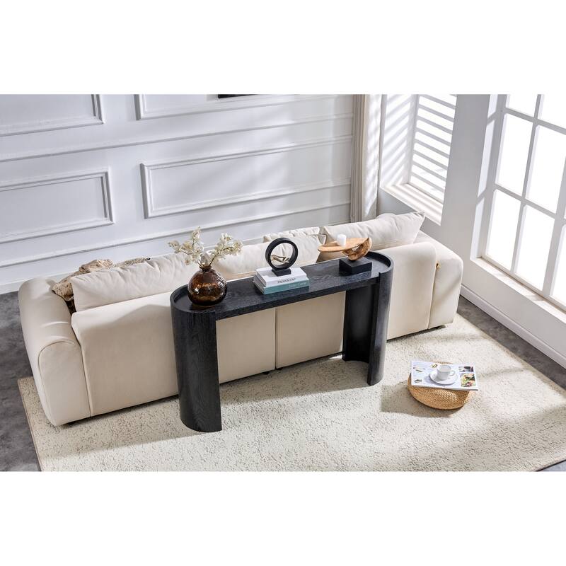Black curved foyer table - Black wood grain minimalist entrance small space living room sofa side table