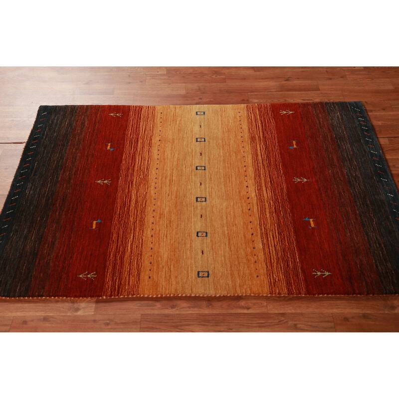 Hand Knotted Oriental 100% Wool Carpet Tribal Animal Pictorial Oranges & Rust Gabbeh Area Rug - 4' 11'' X 3' 2''