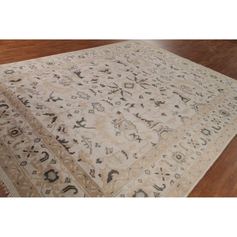 All-Over Floral Oushak Indian Area Rug Handmade Wool Carpet - 9'0" x 11'9"