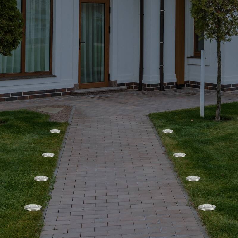 Set of 8 Stainless Steel Round Solar Powered LED Pathway Markers 5"