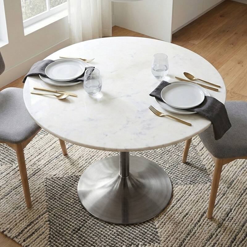 WYNDENHALL Whaler & Iron 36 x 36 inch Round Contemporary Dining Table - 35.8"D x 35.8"W x 29.5"H - White / Antique Silver