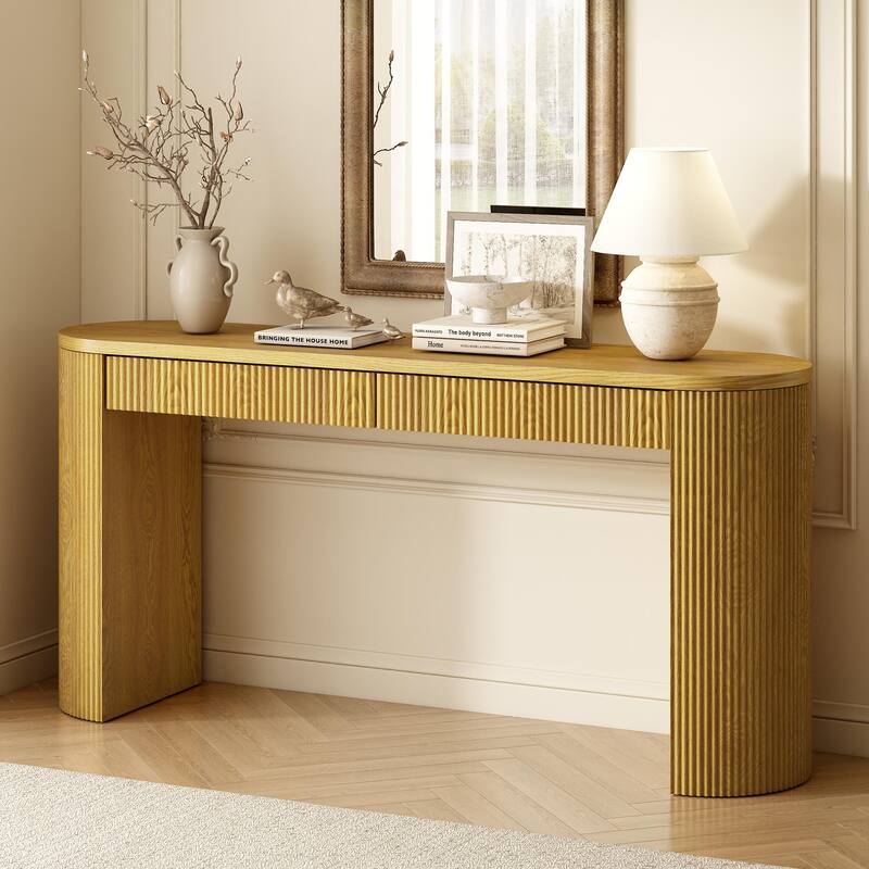 Exquisite pine veneer and vertical striped entrance table