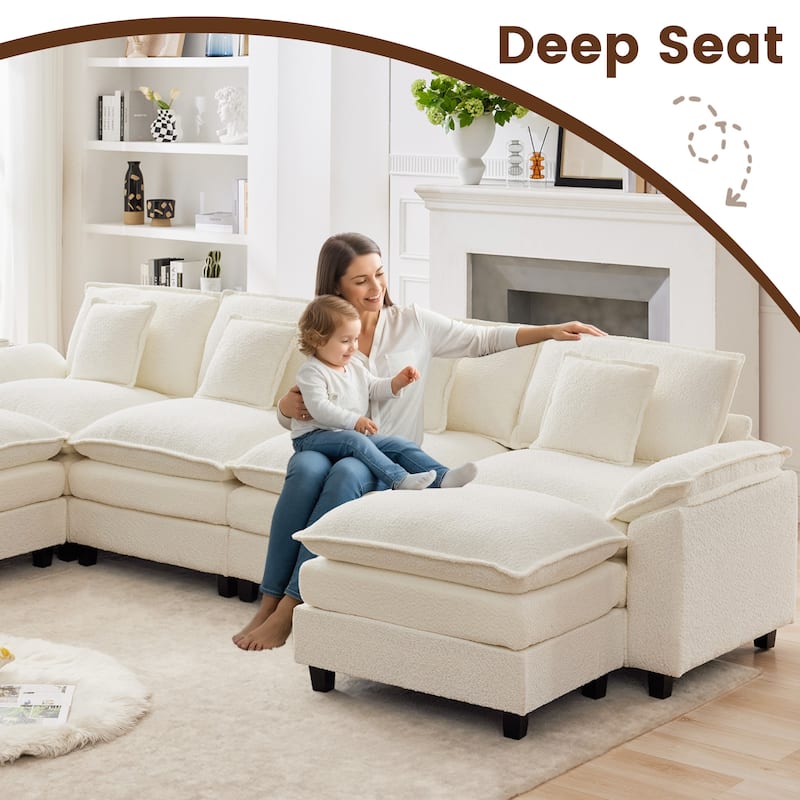 Modular Chenille Sectional Sofa with Ottomans, Deep Seat, Wide Padded Armrests, 2-Seat / 3-Seat / 4-Seat Options