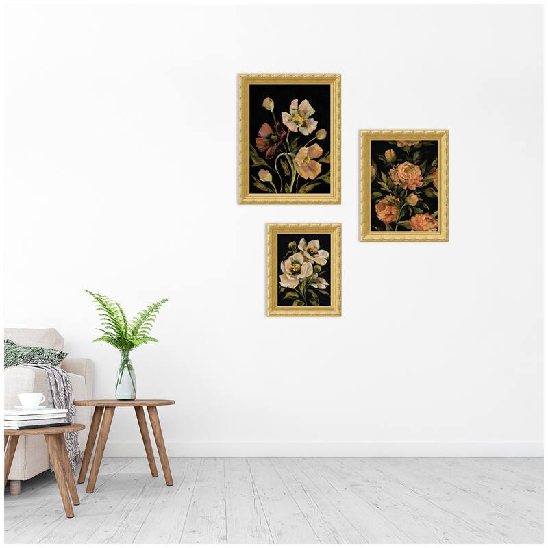 Kate and Laurel Moody Pink Hued Floral 3 Piece Framed Wall Art Print Set by Annie Quigley