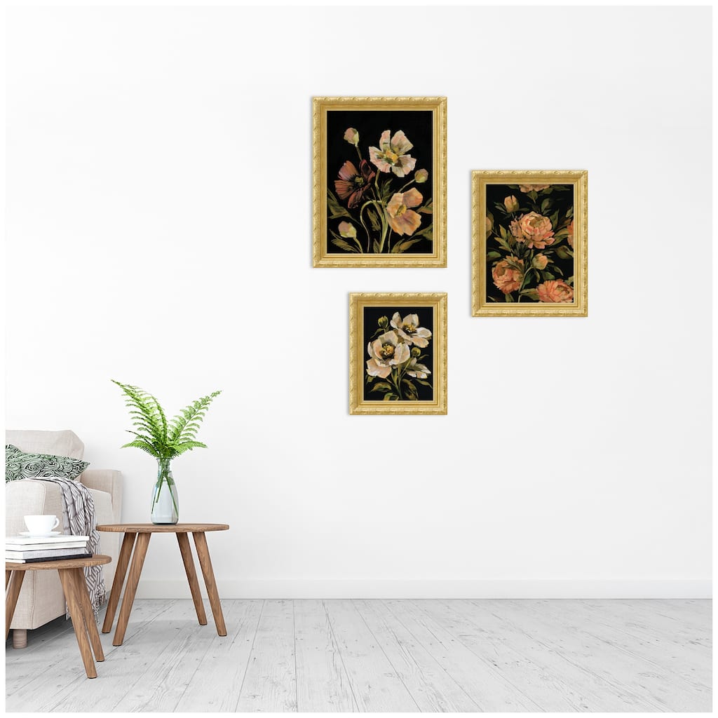 Kate and Laurel Moody Pink Hued Floral 3 Piece Framed Wall Art Print Set by Annie Quigley