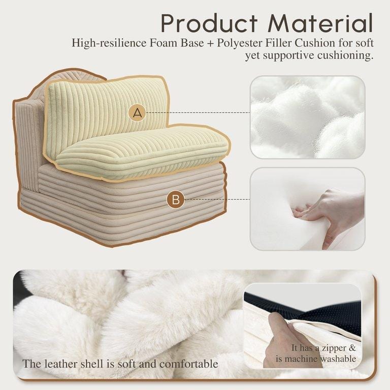 WOWMAX Chaise Lounge Chair Indoor, 78 Inch Oversized Sleeper Chair, Comfy Couch- Upholstered Sofa for Living Room, Beige