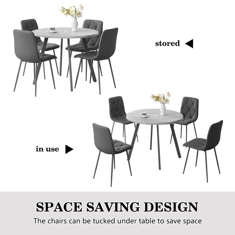 38.5" Round Dining Table Set, Modern Round Dining Table for 4 Person, w/Steel Legs, Kitchen Dining Room, Save Space