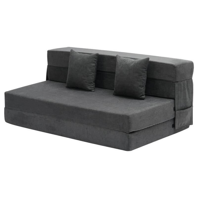 Foam Folding Sofa Bed with Ergonomic Support and Throw Pillows - 81.1” L x 60.83” W x 5.91” H