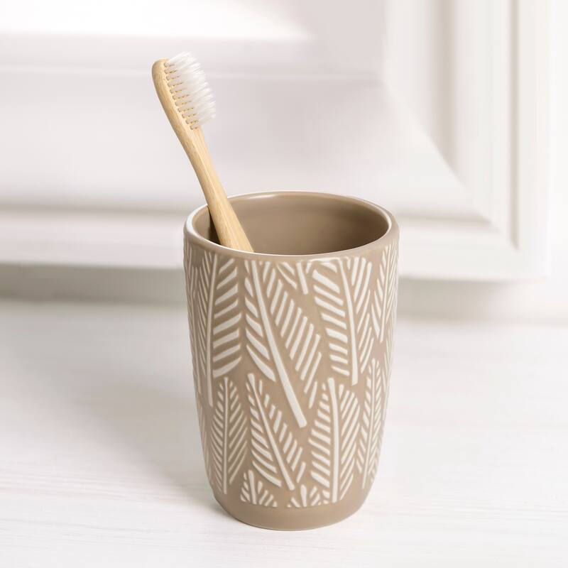 Embossed Leaf Tumbler - Taupe / White