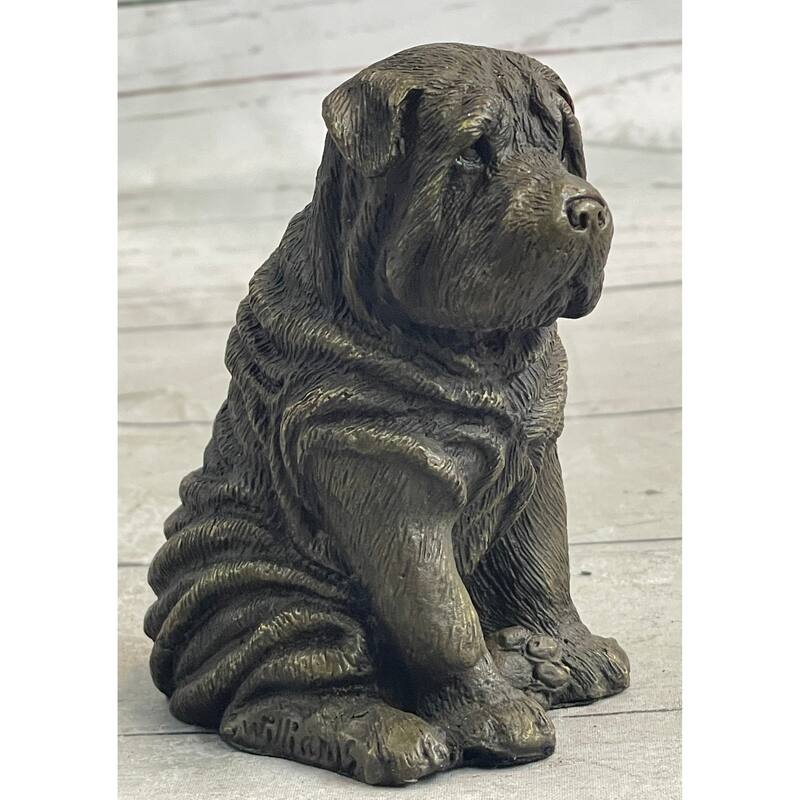 Shar Pei Puppy Imitative Dog Bronze Metal Sculpture Figurine Signed Original Art
