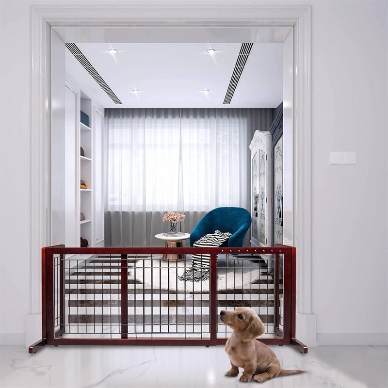 Bonnlo 4 Panels Adjustable Pine Pet Gate Coffee - N/A