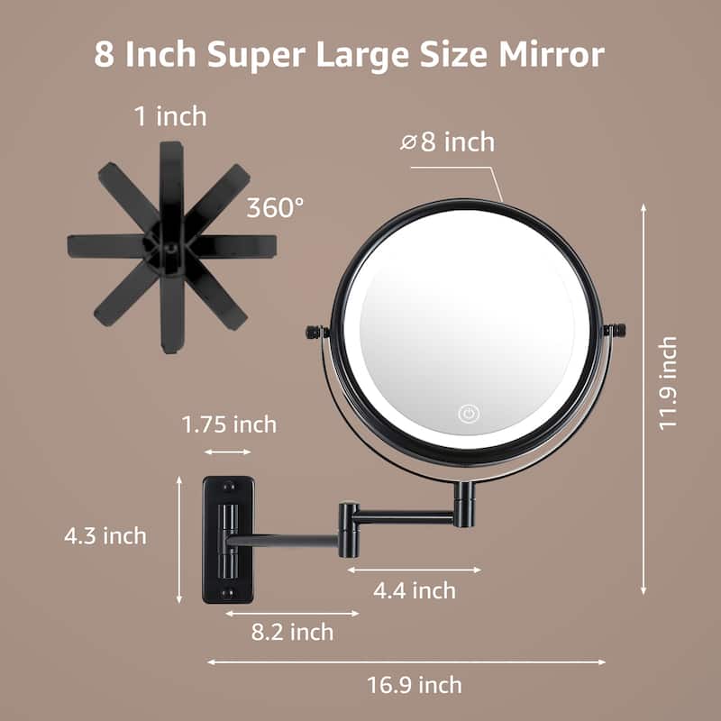 Round Led Metal Wall Mirror 10x Magnification Makeup Mirror