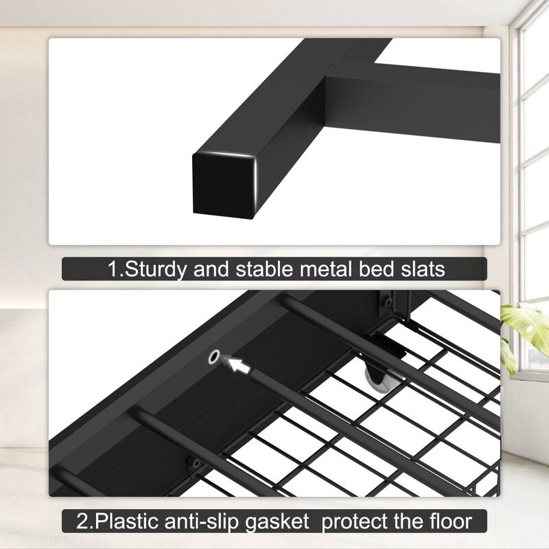 Corner Daybed Kids Platform Bed Frame with Storage Bookcase, Underbed Drawers, Charging Station and LED Lights