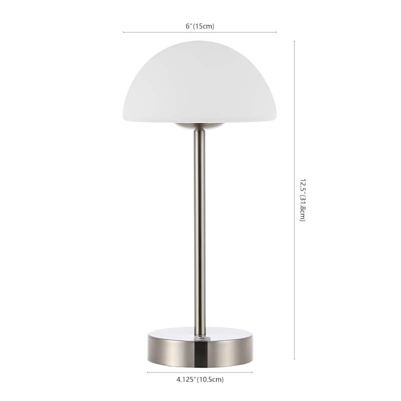 Carson 12.5" Modern Minimalist Iron Wireless Rechargeable Integrated LED Table Lamp, Nickel/White by JONATHAN Y