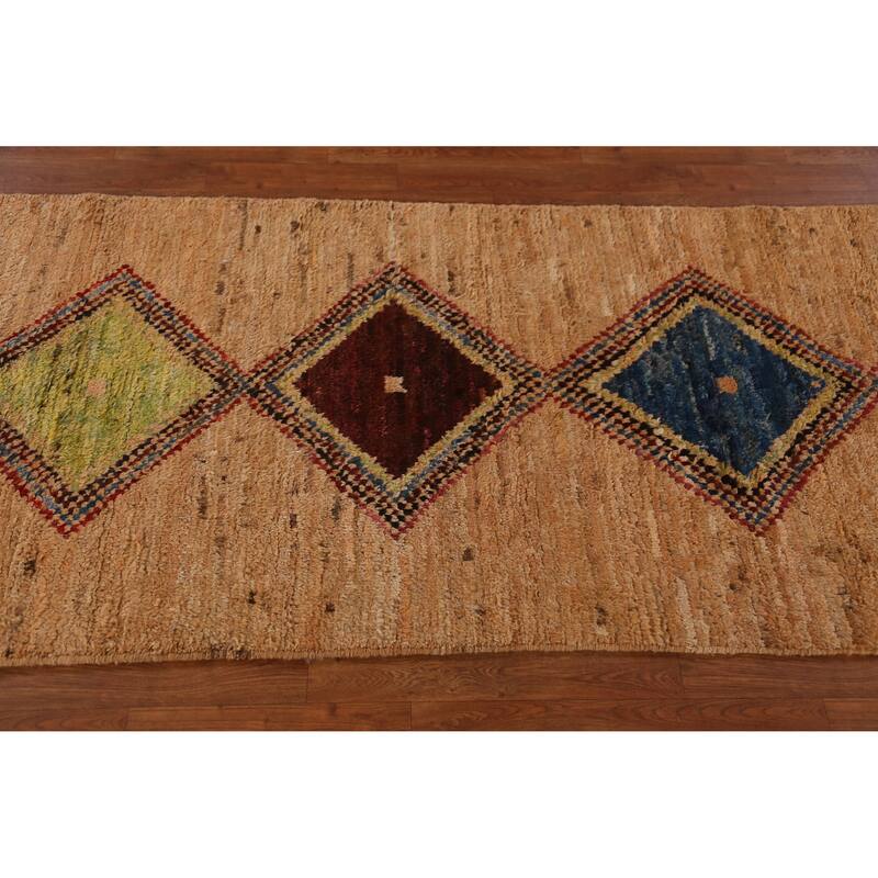 Moroccan Oriental Runner Rug Hand-Knotted Wool Carpet - 3'2" x 12'8"