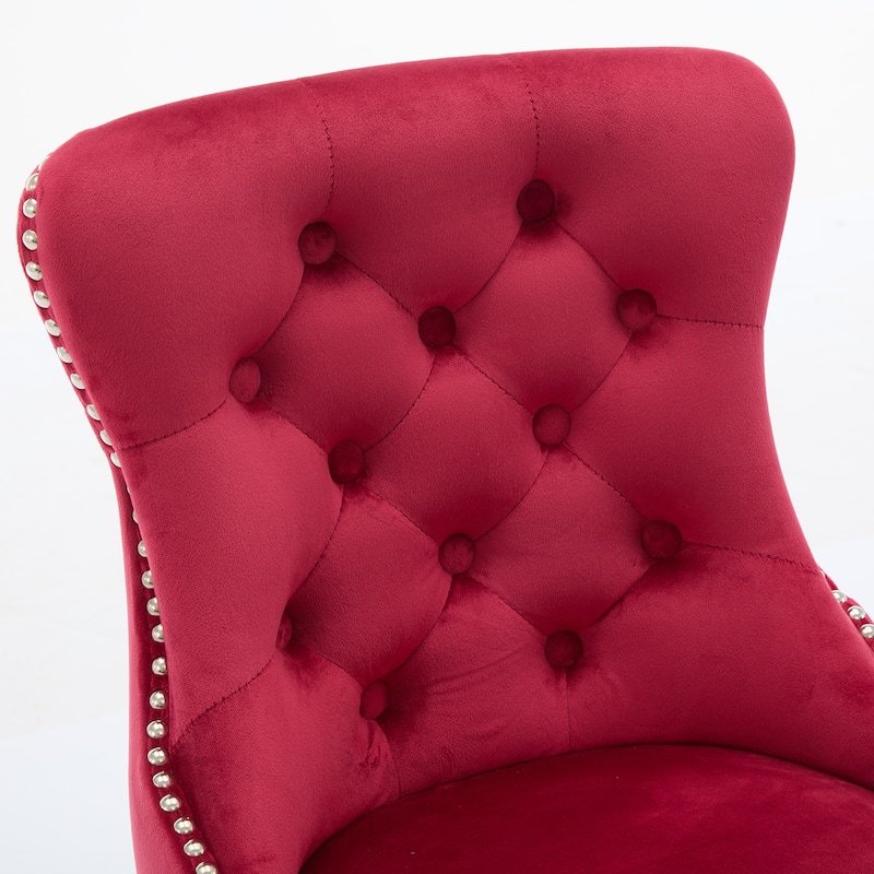 Velvet Swivel Bar Stools Set of 2, Button Tufted Bar Stools with Rivet Trim, Kitchen Stools with Metal Pull Ring & Footrest