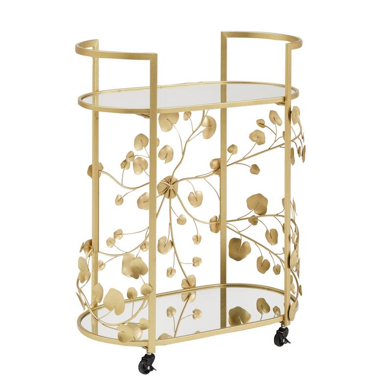 Astoria Gold Finish Foliage Bar Cart with Mirror Top and Bottom by iNSPIRE Q Bold - Gold