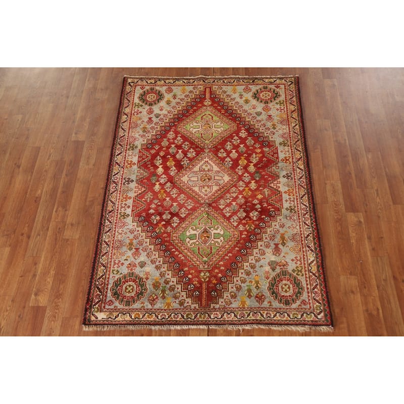 Shiraz Persian Vintage Area Rug Handmade Wool Carpet - 3'9"x 5'4"