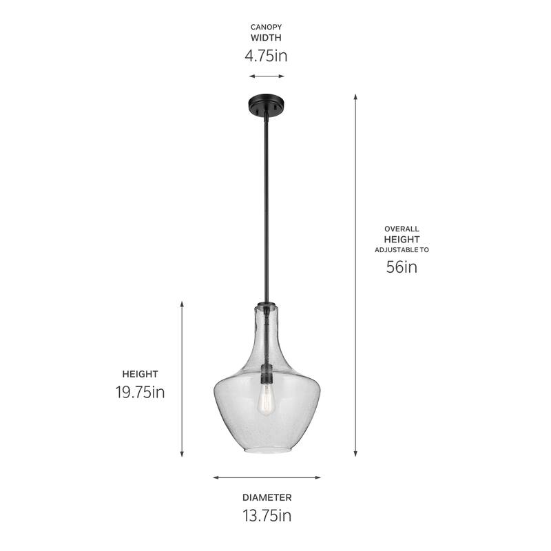Kichler Lighting Everly 1-Light Bell Pendant Light with Seeded Glass