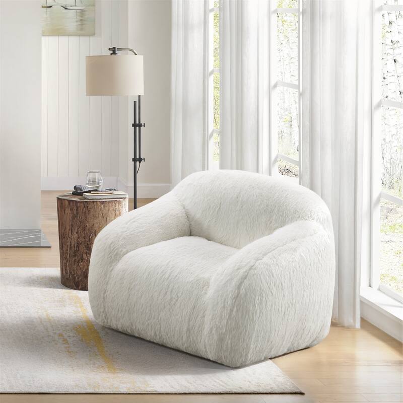 Roundhill Furniture Adell Polar Bear Faux Fur Swivel Cuddle Chair - Ivory White