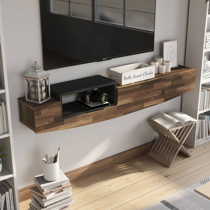 DH BASIC Contemporary 63-inch 1-Shelf Floating TV Console with Drawer and Lift-top Storage by Denhour