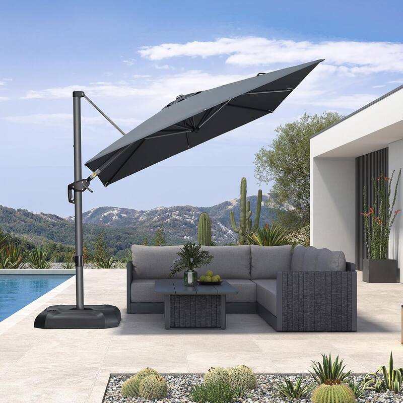 PURPLE LEAF 8 ft 360 Degree Rotation Patio Umbrella With Base - Grey