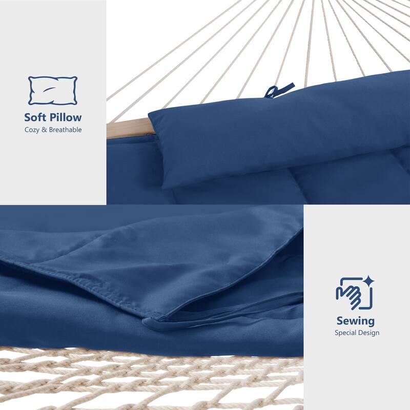 Rope Hammock with 13.5ft Wooden Stand and Removable Pad