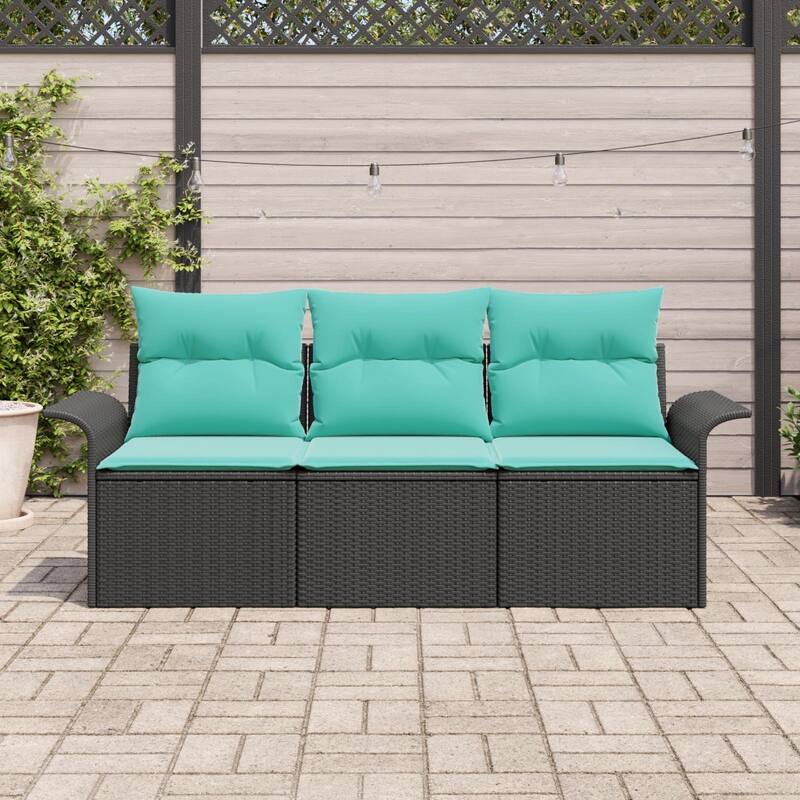 vidaXL 3 Garden Sofa Set with Cushions Black Poly Rattan - 77.2 x 24.4 x 27.2
